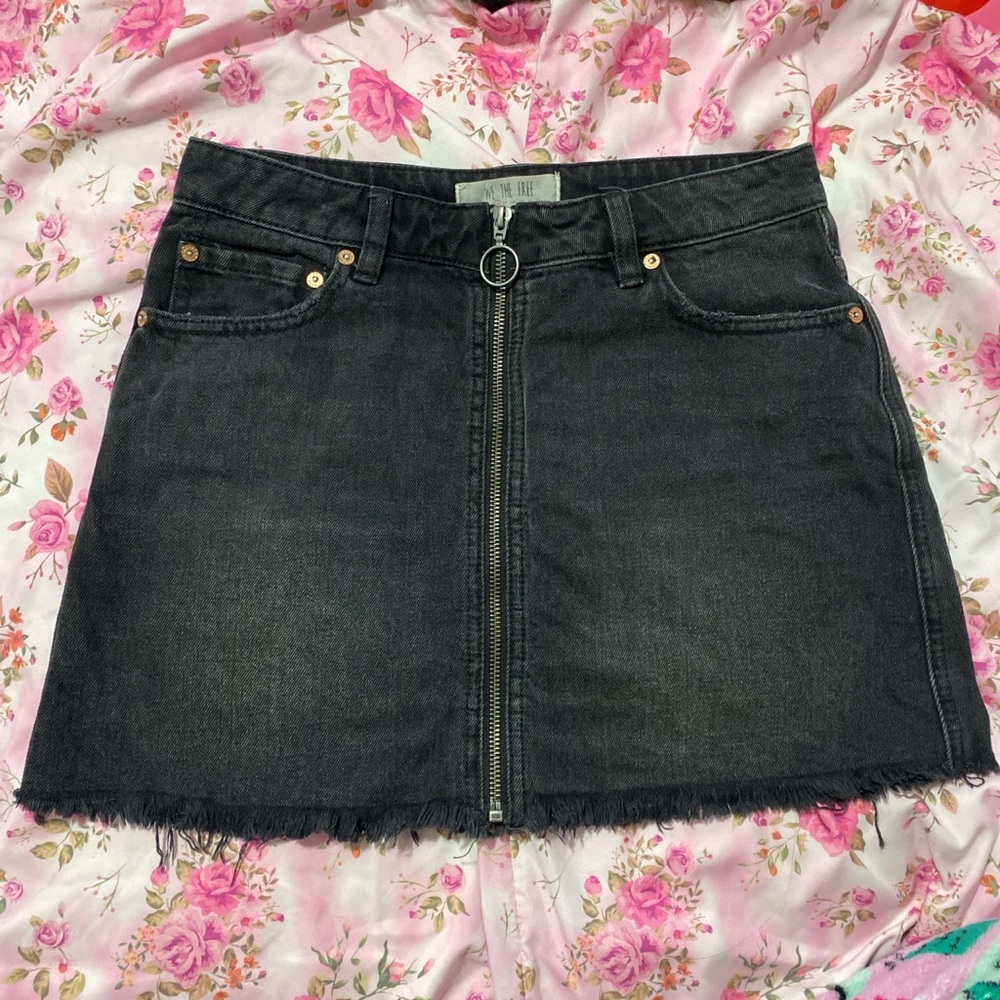 Free people we the free black denim zipper mini skirt